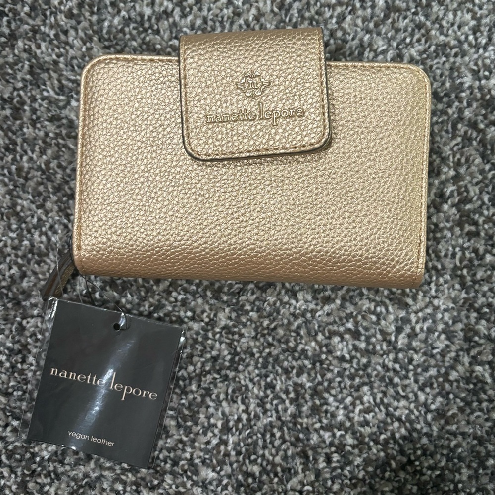 Nanette Lepore Gold Vegan Leather Wallet NWT